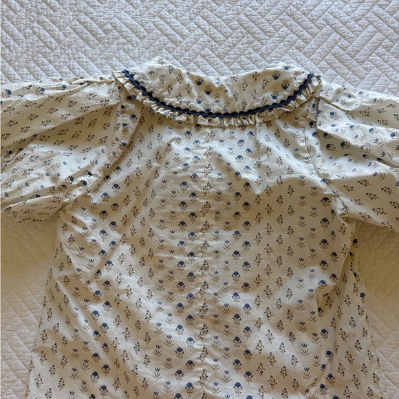 Floral Puff Sleeve Blouse - White and Blue - Picture 8 of 14